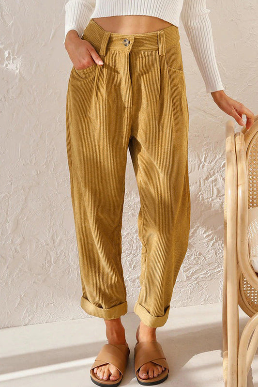 New Women'S High Waist Casual Pants Solid Color Loose Straight Corduroy Pants