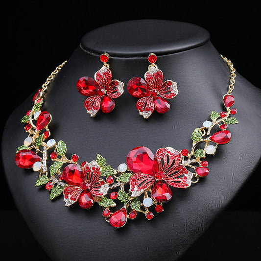 Colorful Floral Necklace and Earring Set Vintage Retro Design