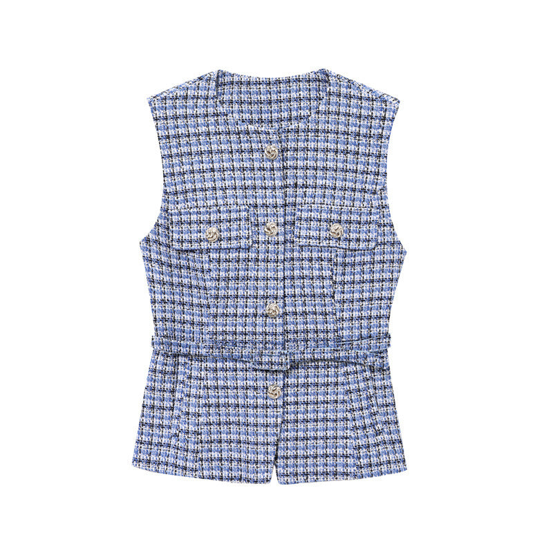 Elegant V-Neck Sleeveless Belt Waist Knit Vest