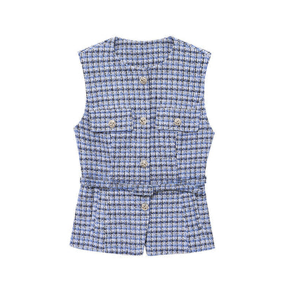 Elegant V-Neck Sleeveless Belt Waist Knit Vest