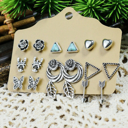 Bohemian Long Leaf Feather Earrings Set