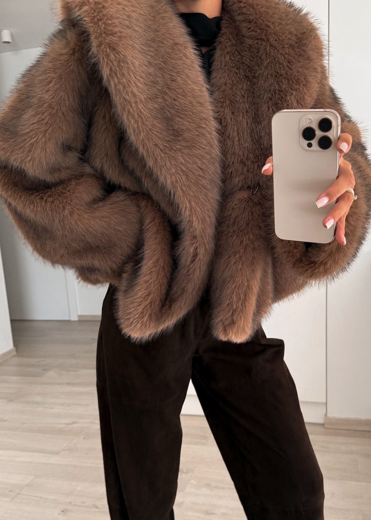 Faux Fur Jacket Plush Brown Oversized Fit
