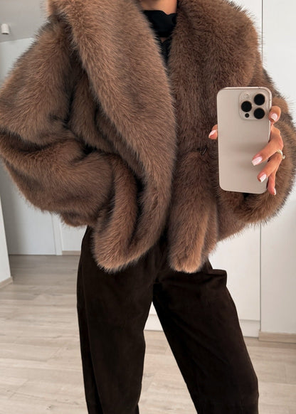 Faux Fur Jacket Plush Brown Oversized Fit