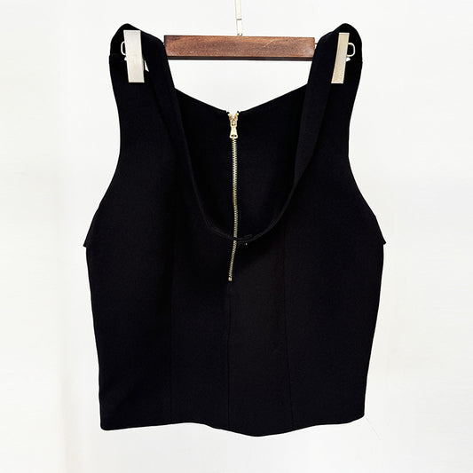 Trendy Rose Metal Buckle Neck Half Body Pencil Skirt