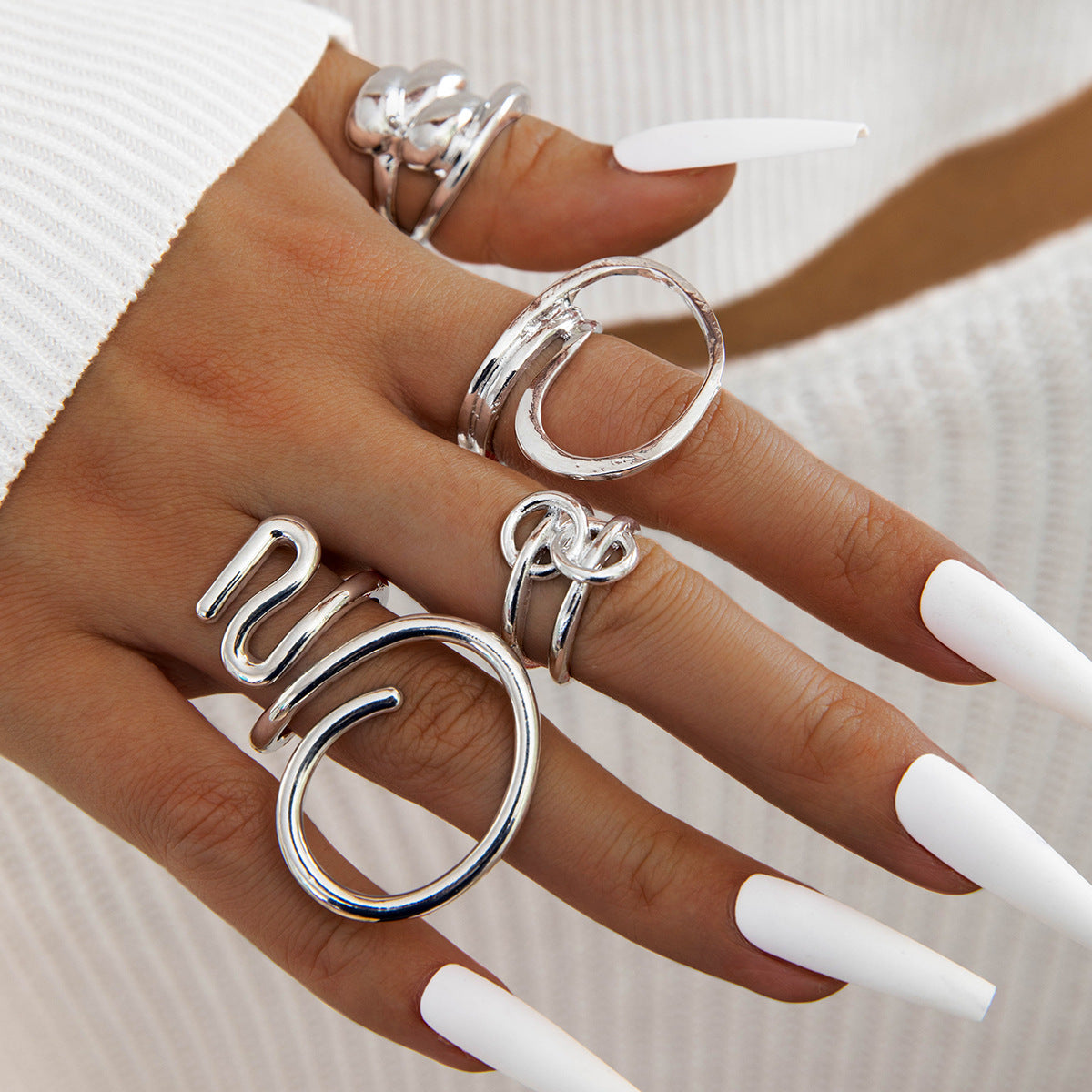 Irregular Pearl Ring Set Trendy Gold Retro Geometric Statement Rings