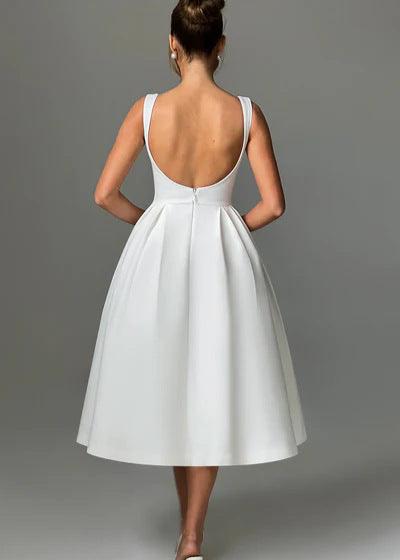 Classic Sleeveless Blue Midi Dress With Pleated Skirt