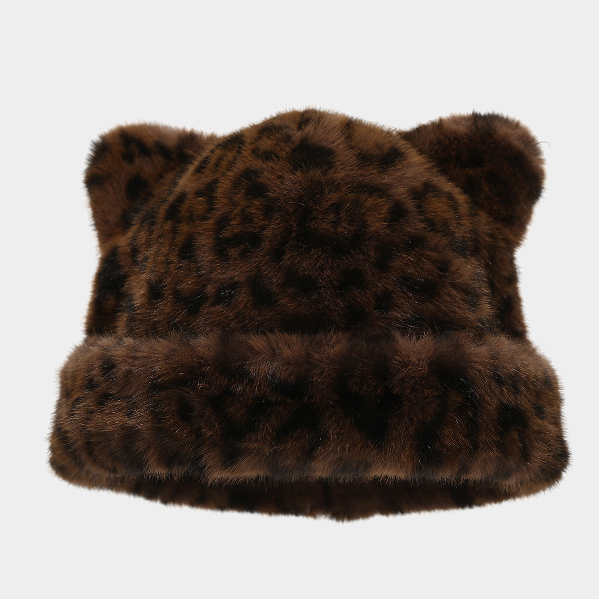 Retro Fluffy Leopard Cat Ears Warm Beanie Cap