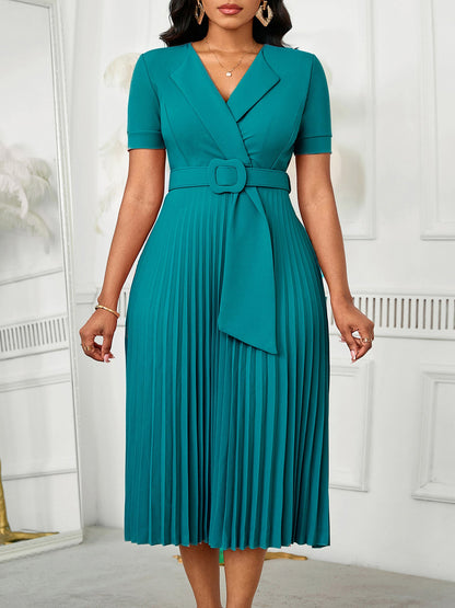 Elegant High-Waisted A-Line Dress With V-Neck