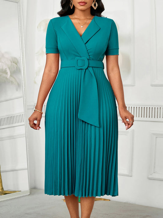 Elegant High-Waisted A-Line Dress With V-Neck