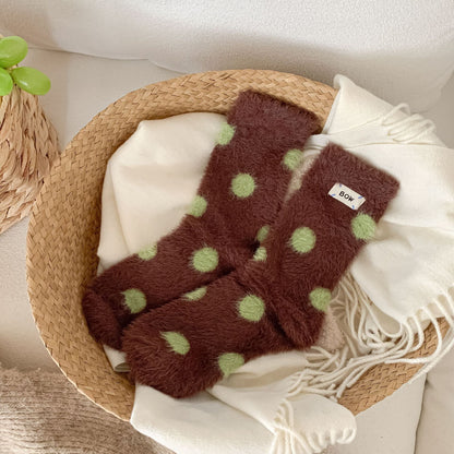Cute Polka Dots Warm Plush Crew Socks