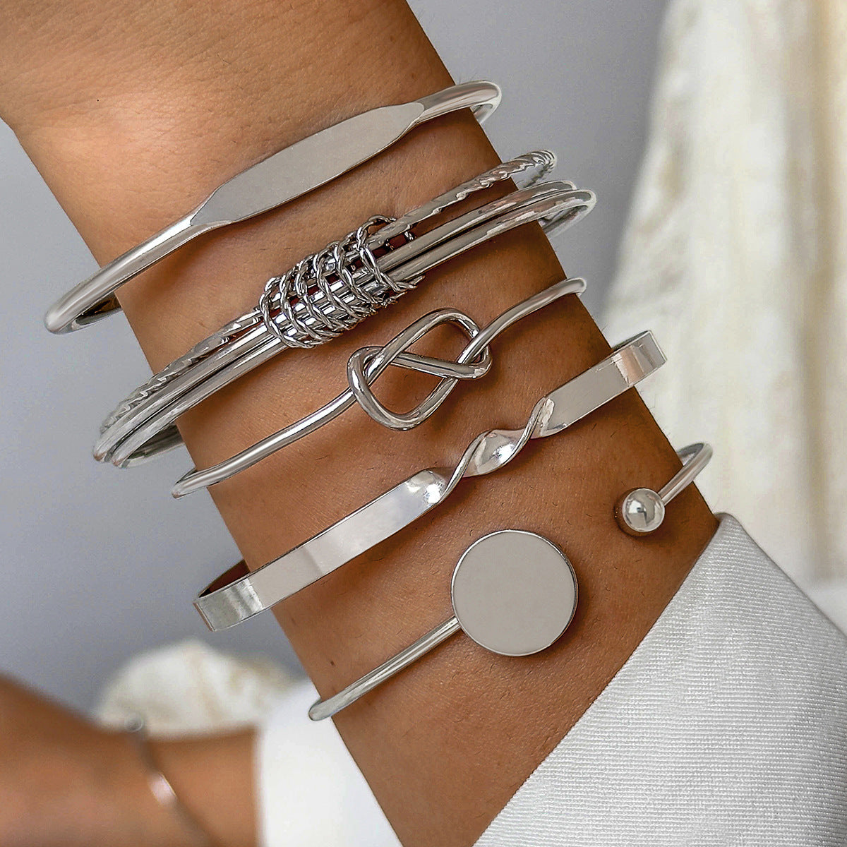 Vintage Geometric Open-Cuff Gold Bracelet Set