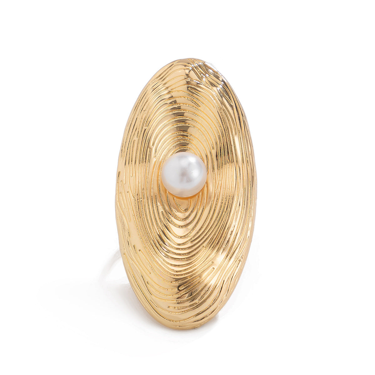 Metallic Wrinkled Pearl-Like Statement Ring For Women