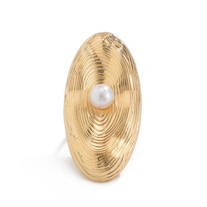 Metallic Wrinkled Pearl-Like Statement Ring For Women