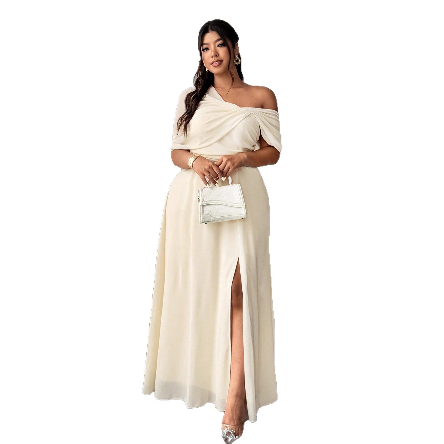 Off-Shoulder High-Waist Dress with Slit