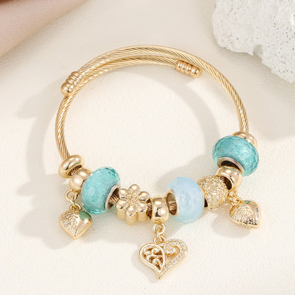 Fashionable Adjustable Gold Stainless Steel Bracelet Elegant Heart Design