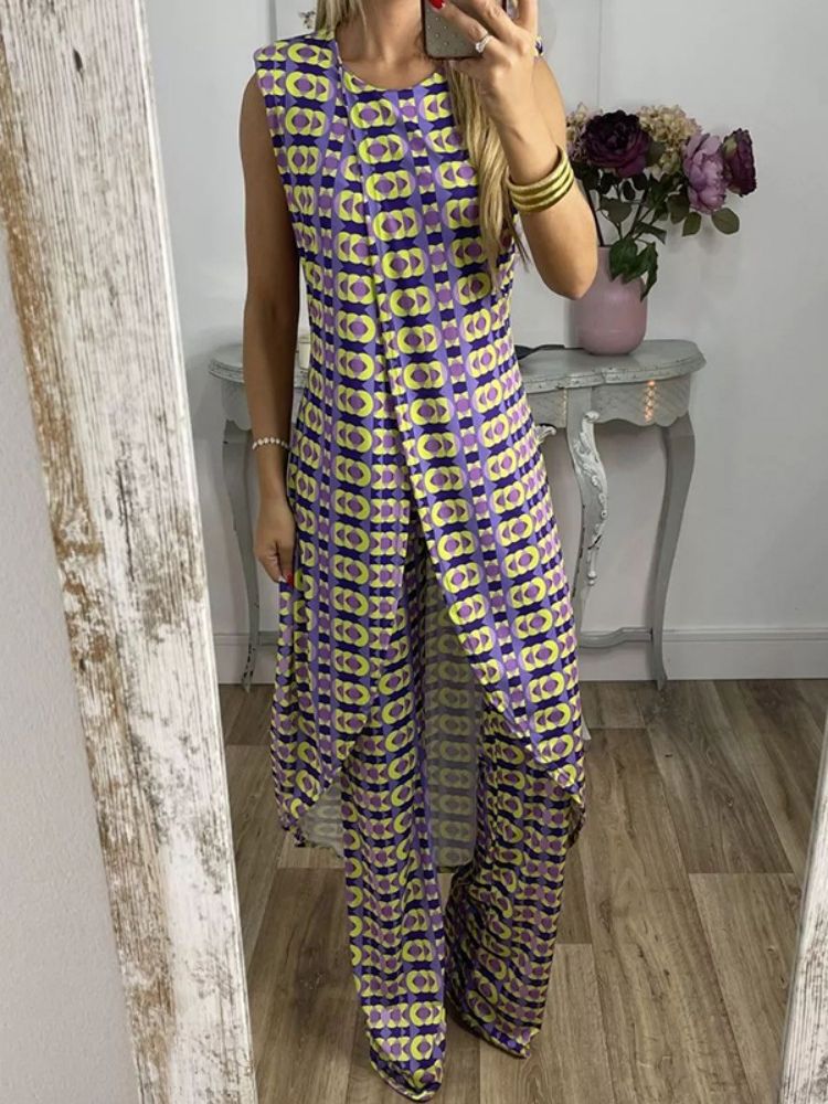 Trendy Floral Print Sleeveless Top and Long Pants Set