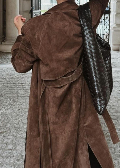 Velvet Suede Trench Coat With Tailored Fit
