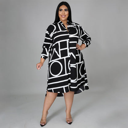 Floral Pleated Waist Shirt Dress Plus Size Casual