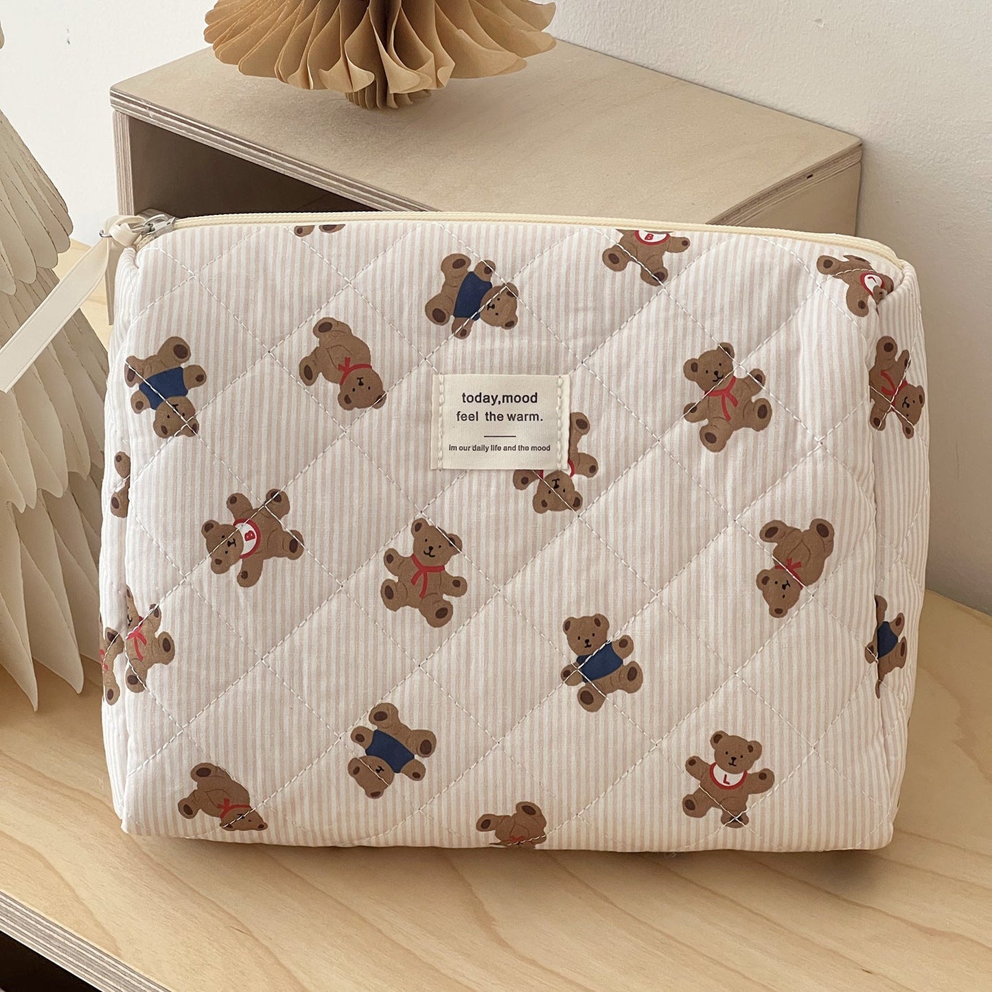 Cute Striped Bear Cosmetic Travel Organizer Bag