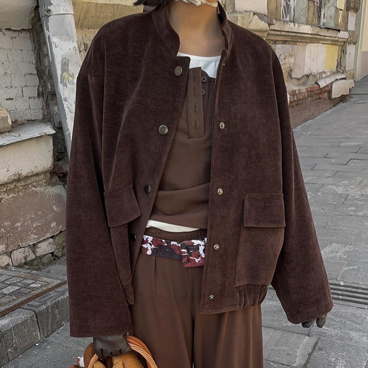 Trendy Long Sleeve Jacket With Stand Collar
