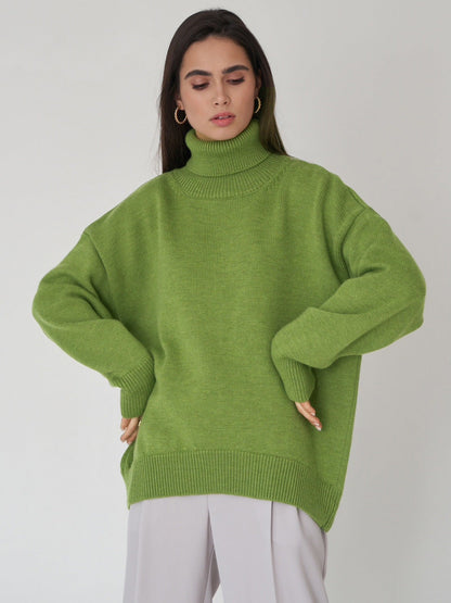High Neck Solid Sweater for Women Cozy Casual Pullover