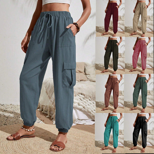 Women'S Spring And Summer New Versatile Solid Color Pocket Casual Cargo Women'S Pants