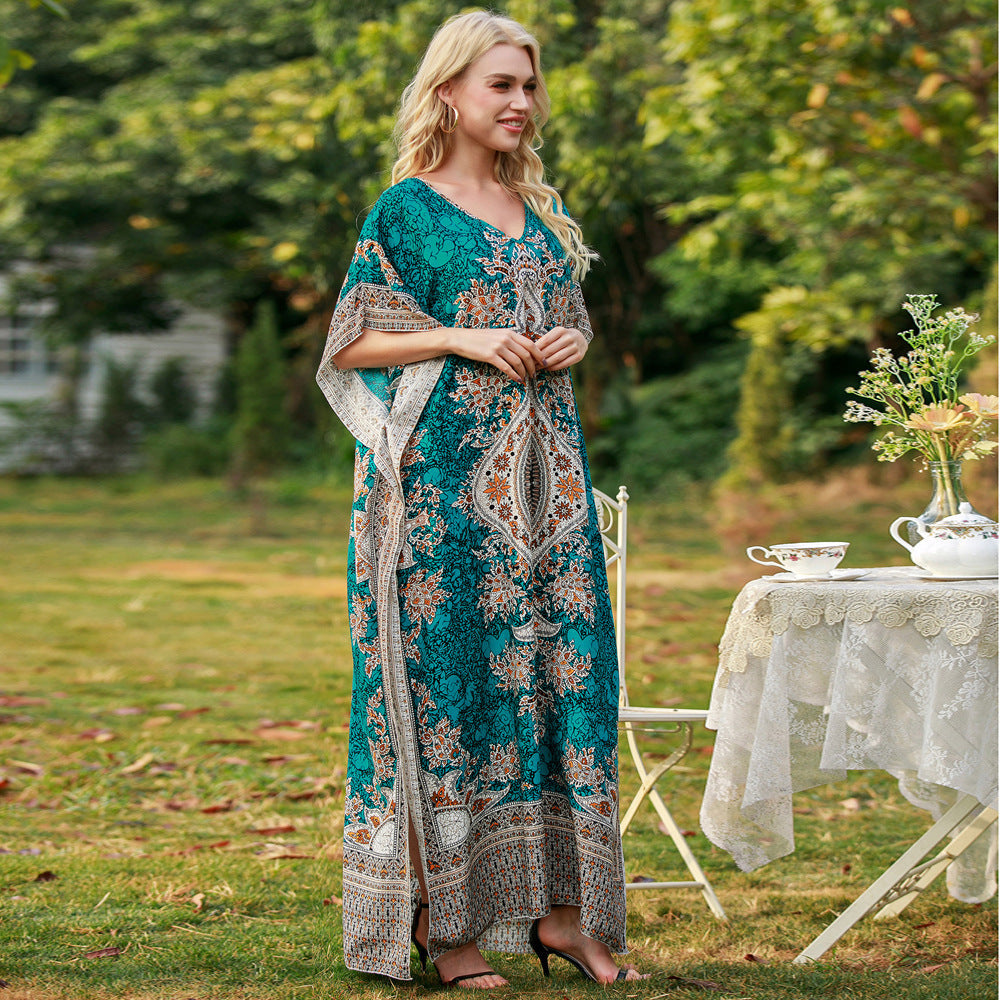 New Women'S Printed Skirt Middle Eastern Large Loose Robe Beach Resort Dress