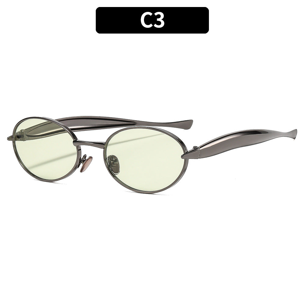 Metal Oval Sunglasses Stylish UV400 Protective Eyewear
