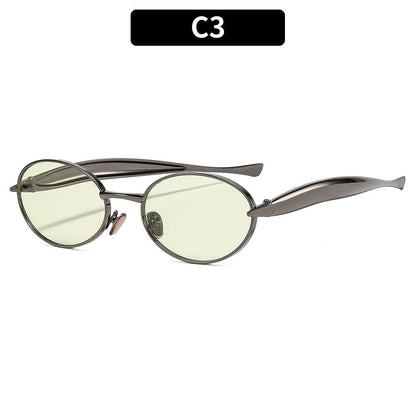 Metal Oval Sunglasses Stylish UV400 Protective Eyewear