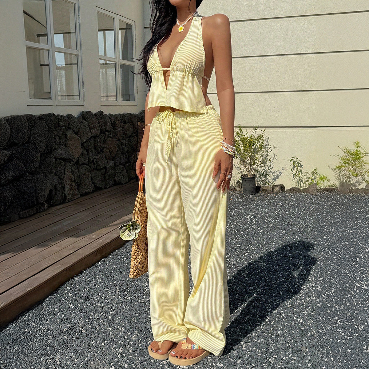 Women's Casual Sleeveless T-Shirt and Long Pants Set