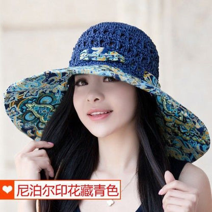 Hat Women'S New National Style Big Eaves Sun Protection Hat Uv Fisherman Hat Straw Hat