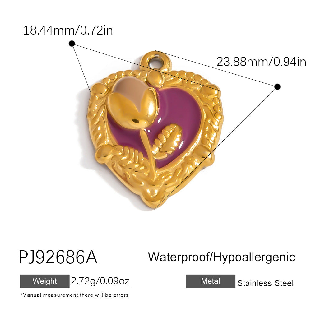 Heart Flower Pendant Accessories 18K Gold Plated Stainless Steel Jewelry