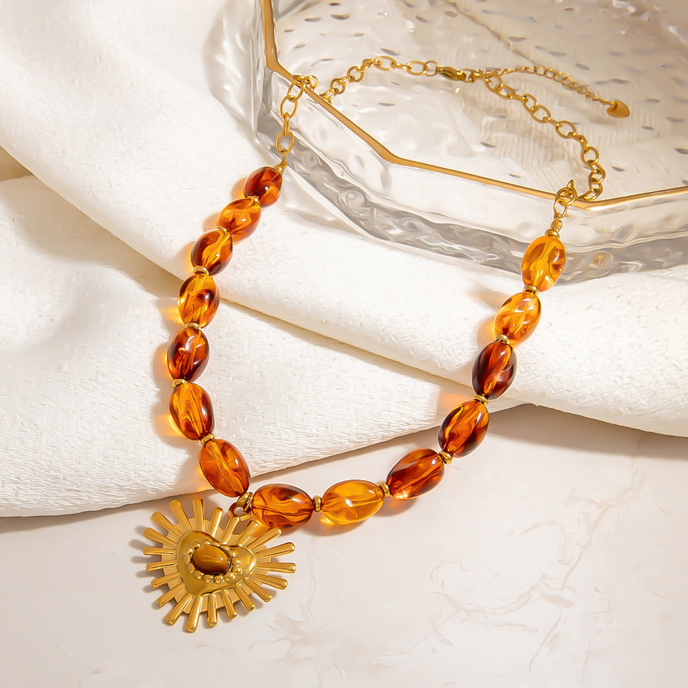 Stylish Resin Beaded Necklace Lock Chain