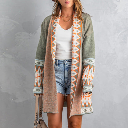 Boho Style Printed Cardigan Jacket Women Autumn And Winter New Cardigan Jacket