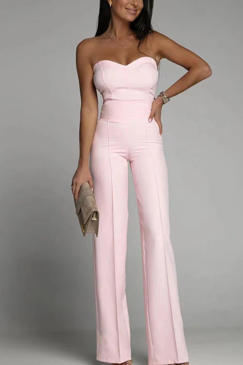 Slim Fit Strapless Jumpsuit With Geometric Pattern