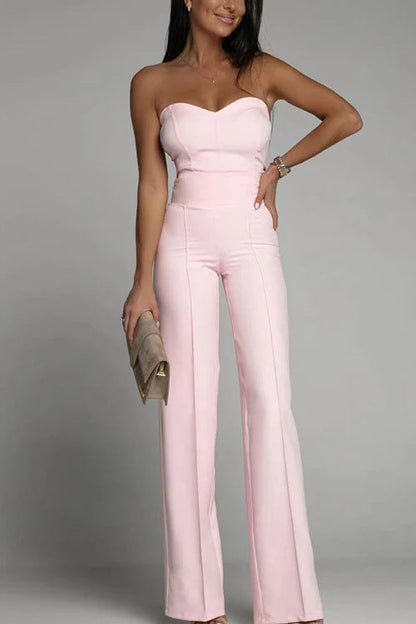 Slim Fit Strapless Jumpsuit With Geometric Pattern