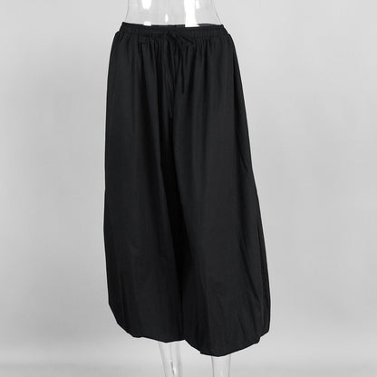 Simple Solid Color Elastic Waist Harem Pants