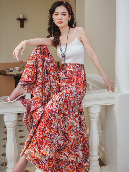 Hot Summer High Waisted Draped Ice Silk Chiffon Skirt Pants Ice Silk Wide Leg Pants