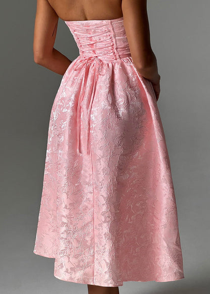 Strapless Jacquard Midi Dress with Corset Back