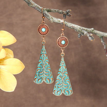 Bohemian Vintage Long Tassel Earrings Floral Design Zinc Alloy Jewelry