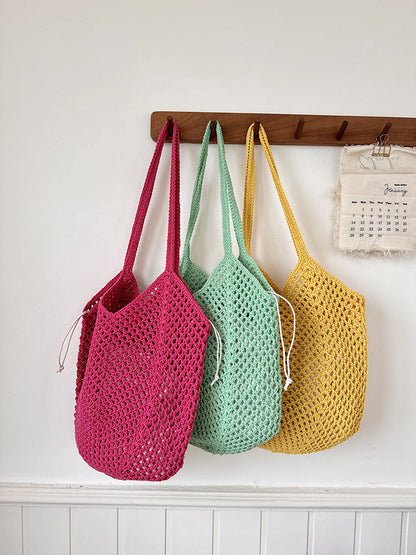 Large Capacity Hollow Cotton Rope Bag Casual Fashion Shoulder Bag