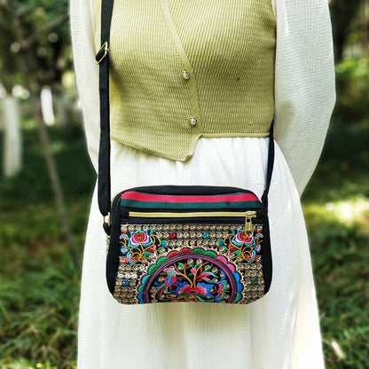 New Ethnic Style Embroidered Canvas Bag, Versatile Embroidered Bag Women'S Shoulder Oblique Span Bag