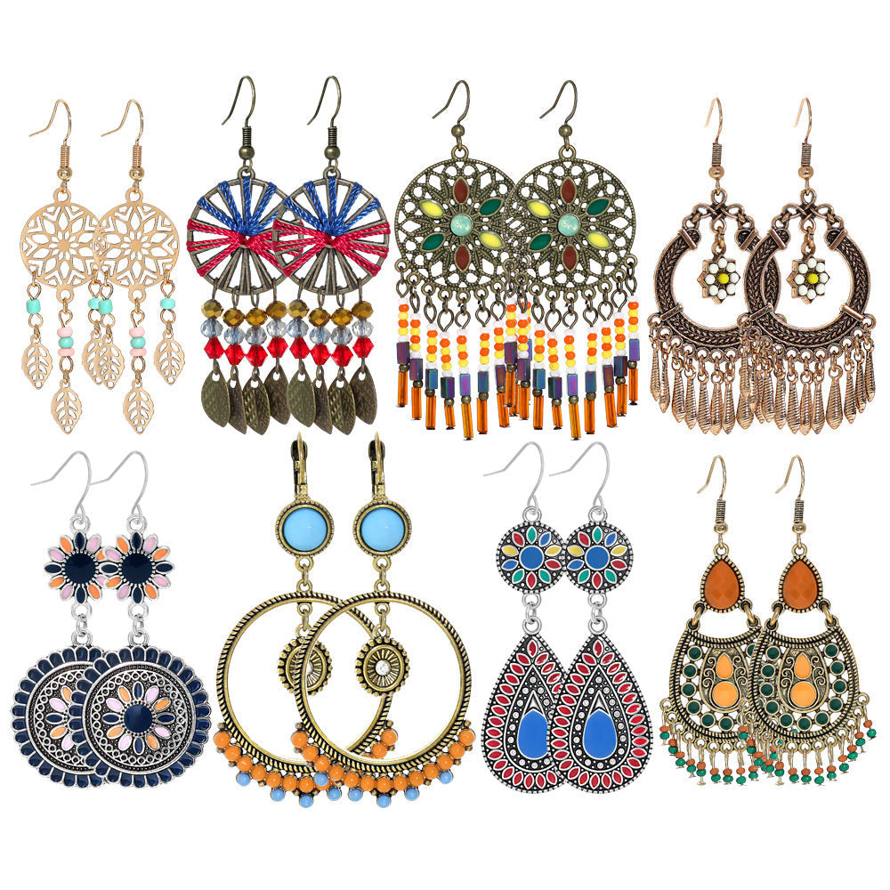 Bohemian Tassel Earrings Set Vintage Geometric Alloy Jewelry