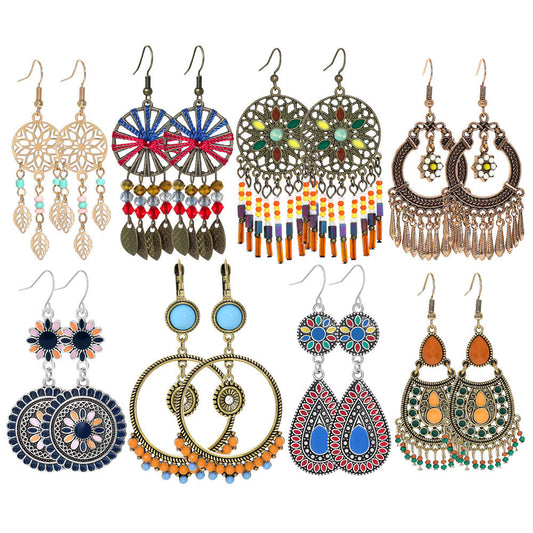 Bohemian Tassel Earrings Set Vintage Geometric Alloy Jewelry