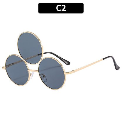 Trendy Round Sunglasses with Unique Double Ring Design