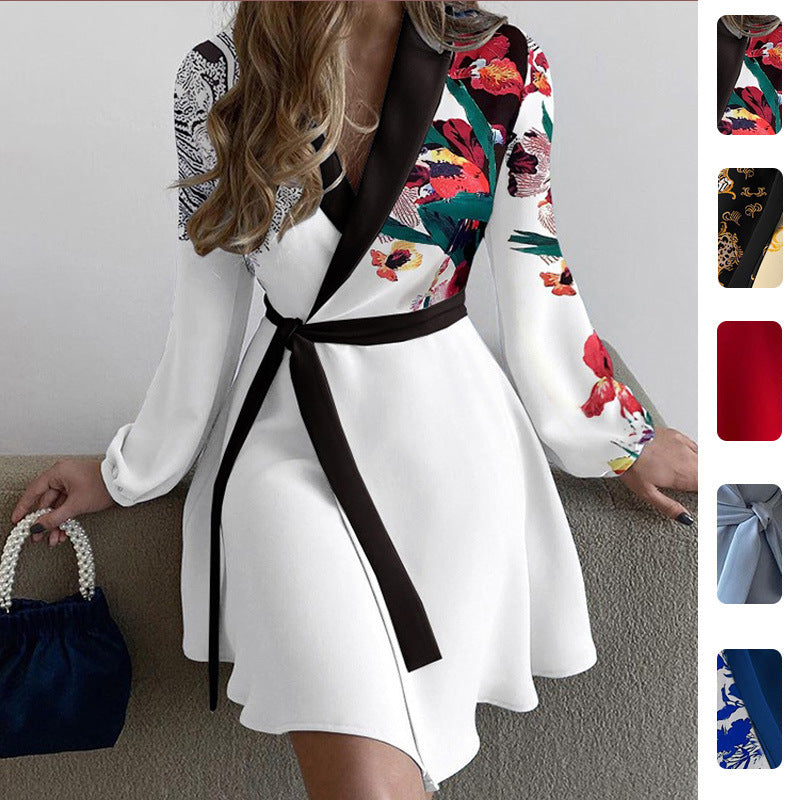Elegant Color Block Mini Dress with Tie Detail