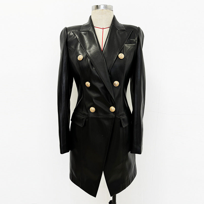 Double-Breasted Bodycon Blazer Dress Faux Leather