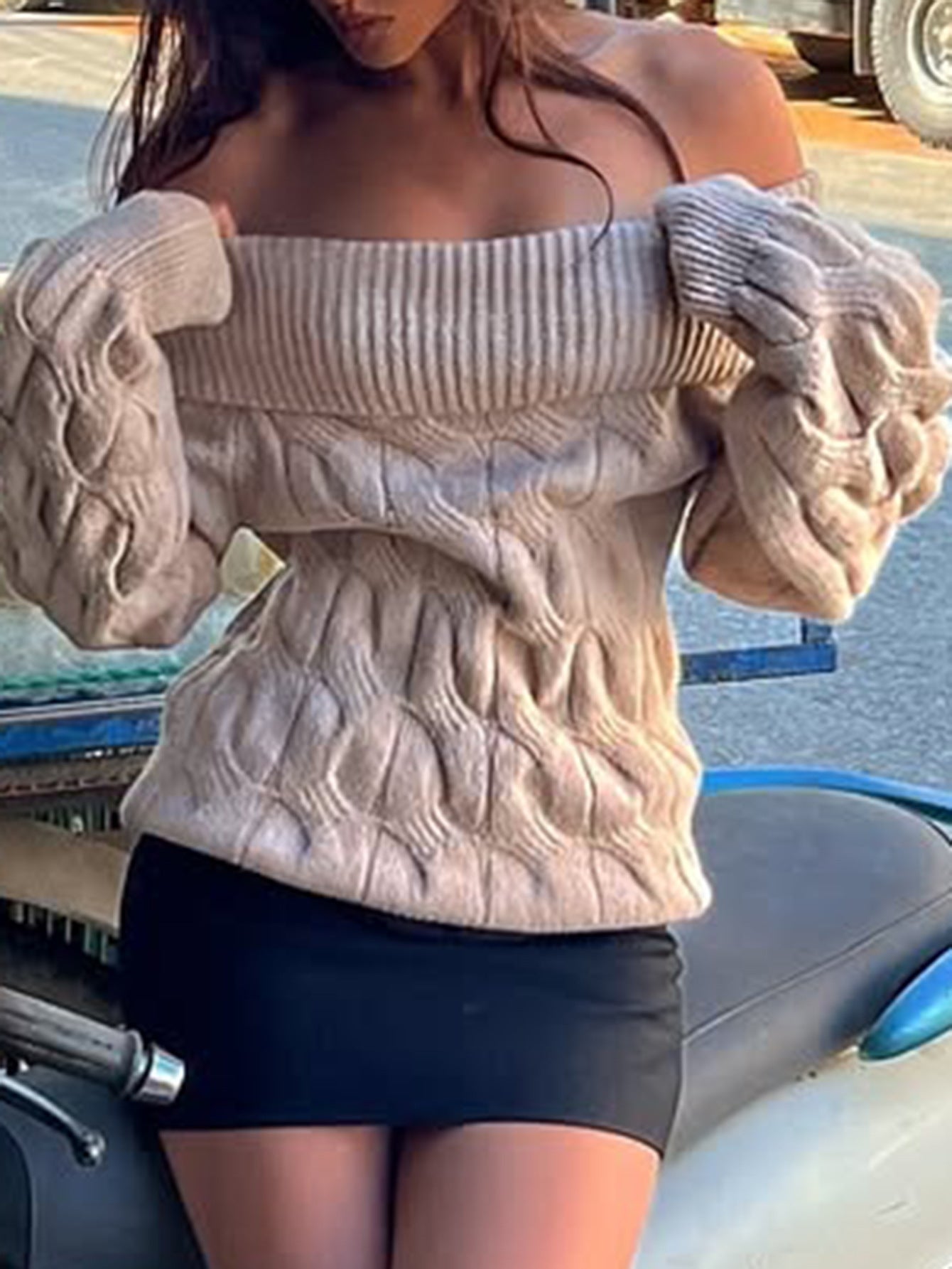 Off-Shoulder Long Sleeve Sweater Fashionable Casual Knitwear