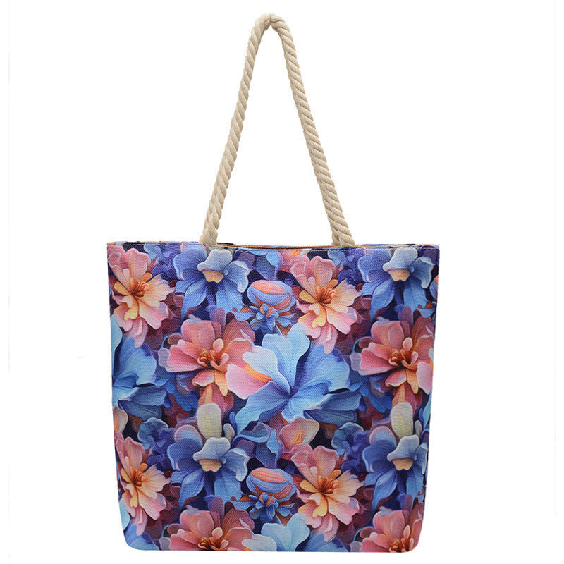 Fashionable Reversible Beach Tote Bag Canvas with Cotton Rope