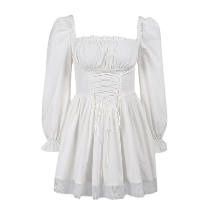 Summer Puff Sleeve Princess Dress with Lace Details
